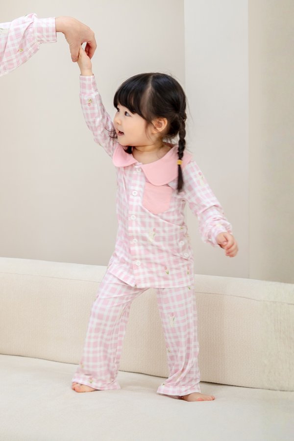 [Kids] Bunny's Tulip Garden Peter Pan Collar Bamboo Button-Up Pyjamas Set