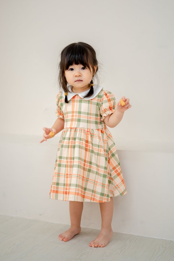 Heirloom Plaid Peter Pan Collar Puff Sleeves Dress