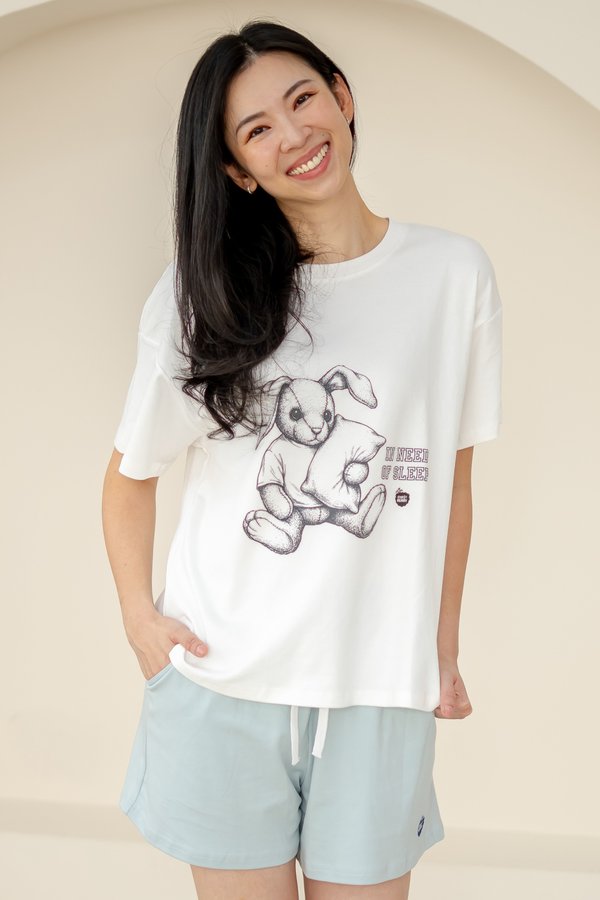 [Adult] Bunny In Need Of Sleep Relaxed Boxy Tee in White