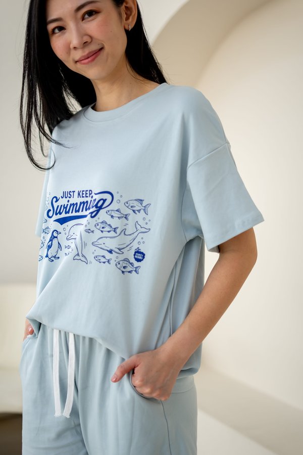 [Adult] Just Keep Swimming Relaxed Boxy Tee in Blue