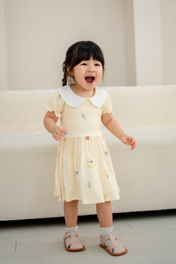 Ducky & Bear Peter Pan Collar Puff Sleeves Bamboo Dress