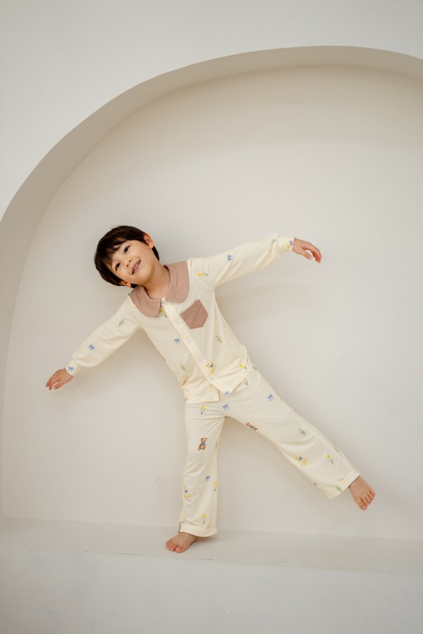 [Kids] Ducky & Bear Peter Pan Collar Bamboo Button-Up Pyjamas Set